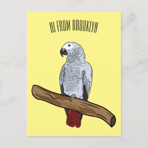 Postal Ilustracion personalizado de loro gris africano