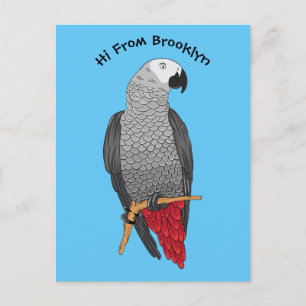 Postal Ilustracion personalizado de loro gris africano