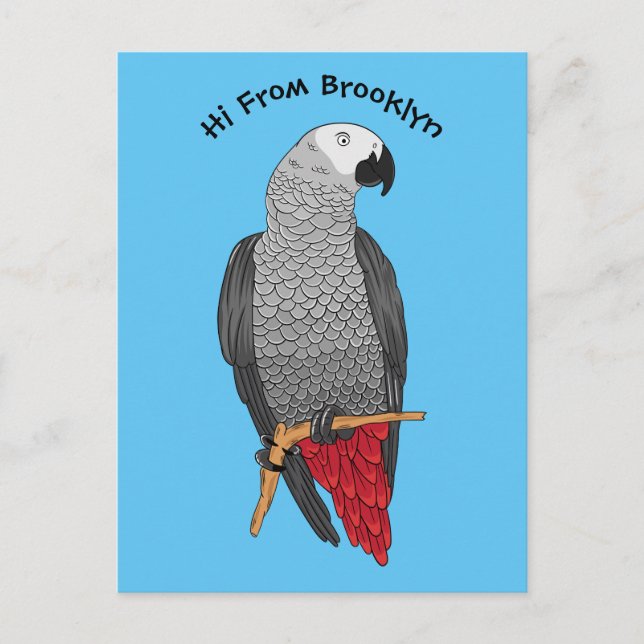 Postal Ilustracion personalizado de loro gris africano (Anverso)