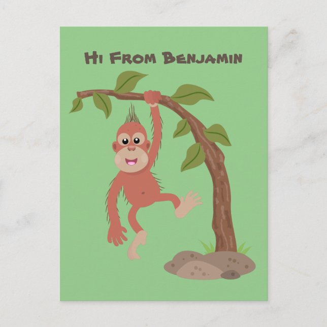 Postal Ilustracion personalizado de orangután bebé feliz (Anverso)