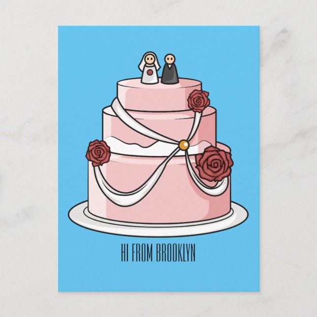 Postal ilustracion personalizado de pastel boda (Anverso)