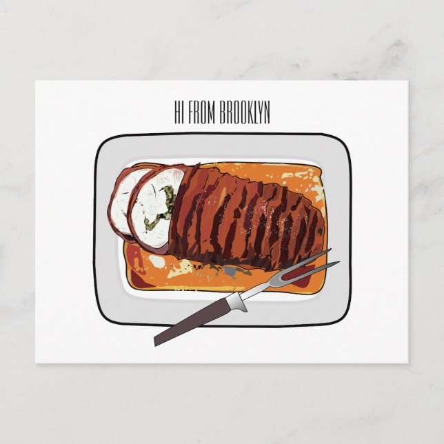 Postal Ilustracion personalizado de pavo asado (Anverso)