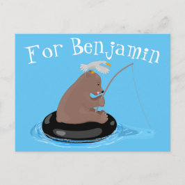Postal Ilustracion personalizado de pesca de cachorro de 