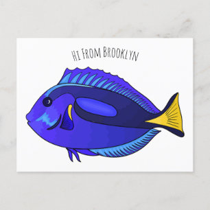 Postal Ilustracion personalizado de pescado tang azul