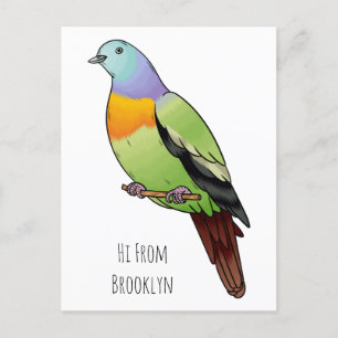 Postal Ilustracion personalizado de pichón verde de cuell