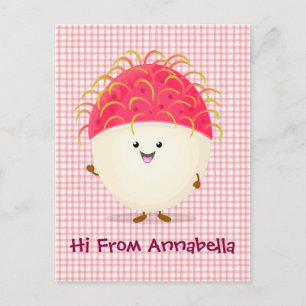 Postal Ilustracion personalizado de rambután rosa suave