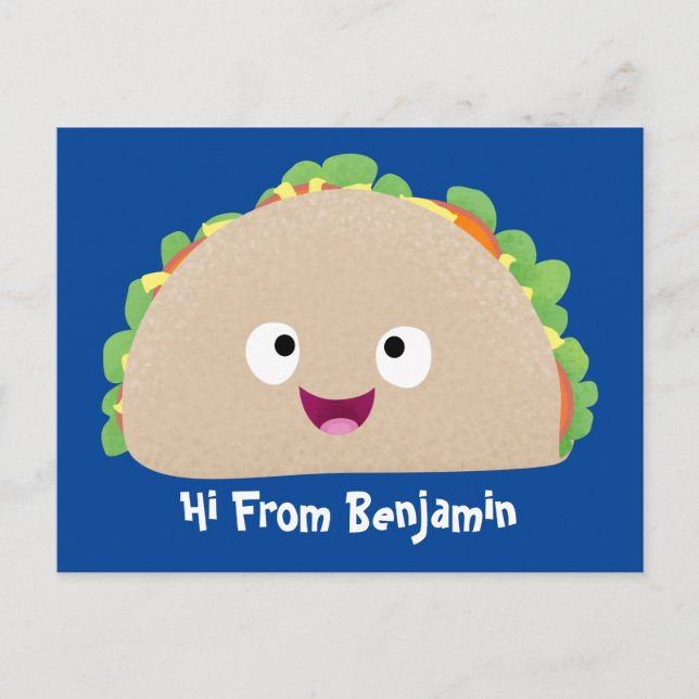 Postal Ilustracion personalizado de taco alegre sonriente (Anverso)