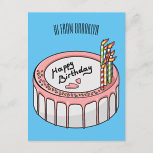 Postal Ilustracion personalizado de torta de cumpleaños