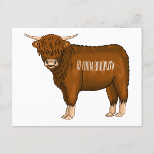 Postal Ilustracion personalizado de vaca de Highland