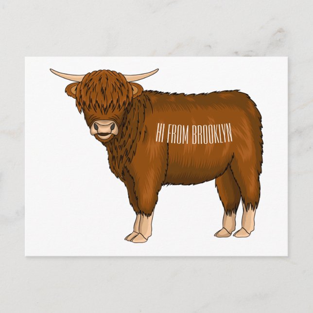 Postal Ilustracion personalizado de vaca de Highland (Anverso)