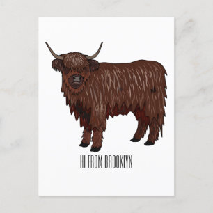 Postal Ilustracion personalizado de vaca de Highland