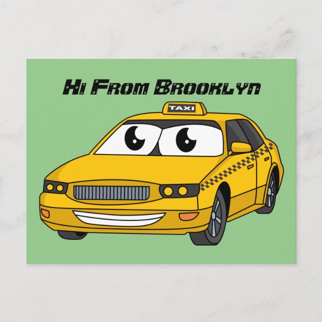 Postal Ilustracion personalizado divertido de taxi amaril (Anverso)