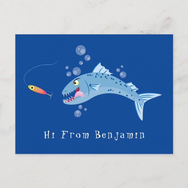 Postal Ilustracion personalizado pescador hambriento de b (Anverso)