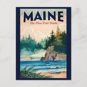 Postal Ilustración pictórica del faro de Maine Arte de vi
