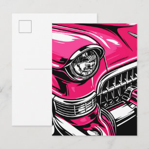 Postal Ilustración Pop Art de Frente de Coche Clásico Ret