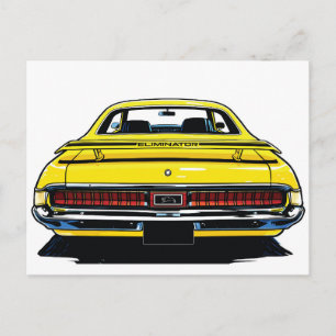 Postal Ilustración Pop Art trasera de Muscle Car Amarillo