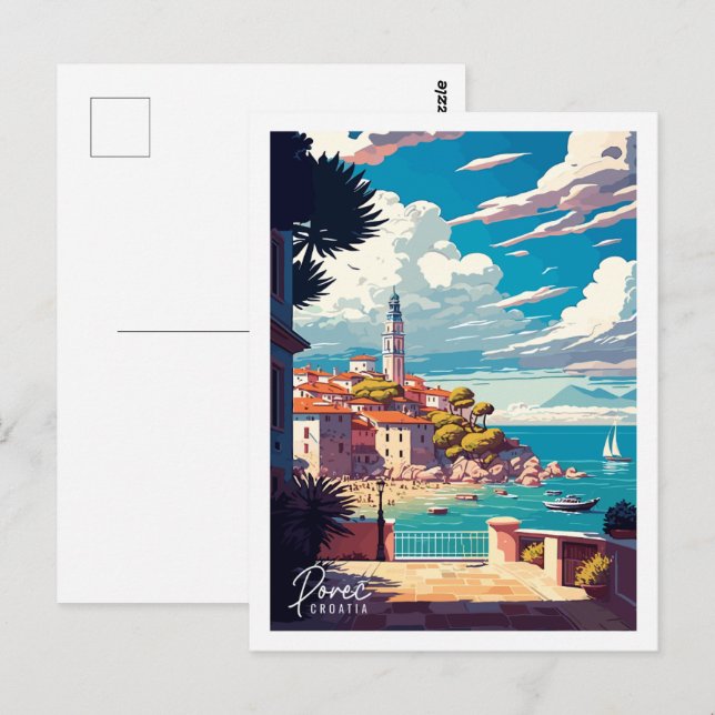 Postal Ilustracion Porec Croatia vintage (Anverso / Reverso)