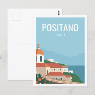 Postal Ilustracion Positano Italia Famoso de Viajes