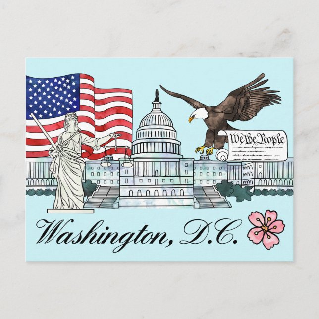 Postal Ilustracion Postcard de Washington D.C. (Anverso)