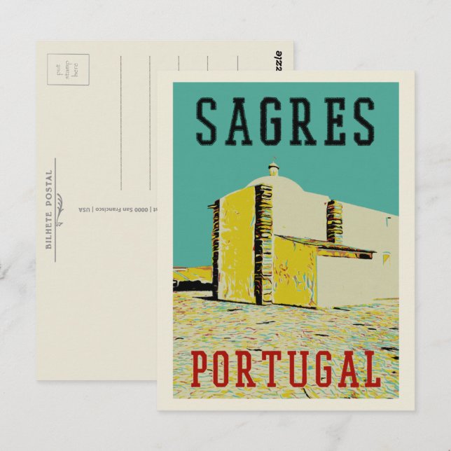 Postal Ilustracion promontorio Sagres Algarve Portugal (Anverso / Reverso)