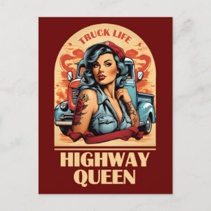 Postal Ilustracion Queen Vintage de la autopista - Chica 
