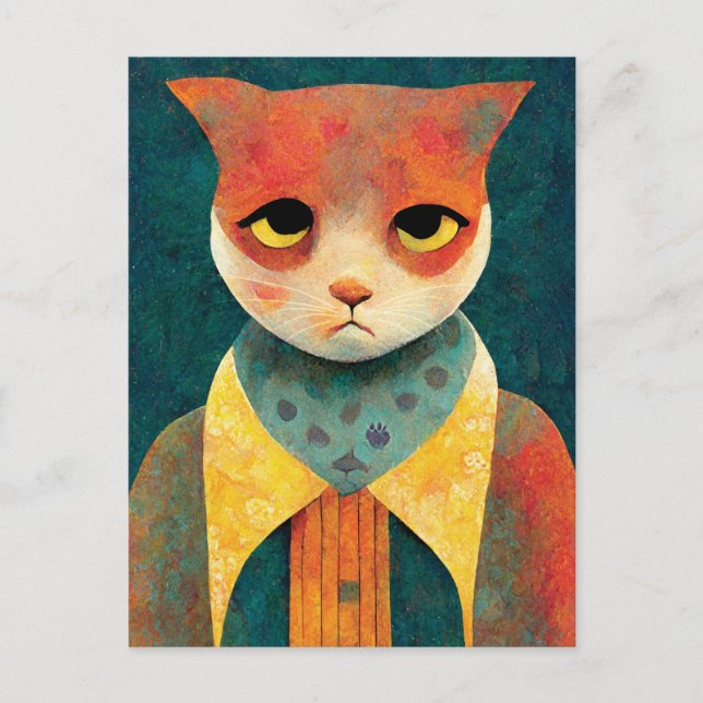 Postal Ilustracion Retrato De Un Gato Triste De Ginger (Anverso)
