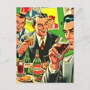Postal Ilustracion Retro Bar Bebe Comics