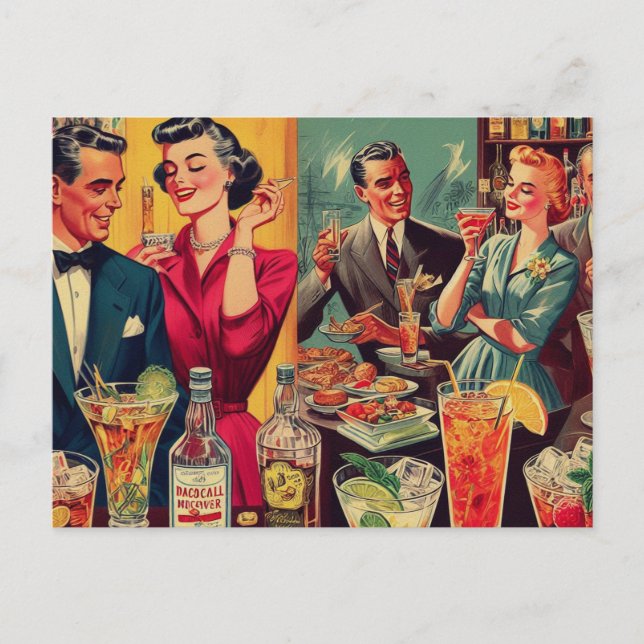 Postal Ilustracion retro bar vintage (Anverso)