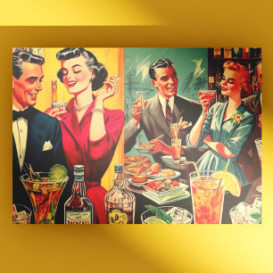 Postal Ilustracion retro bar vintage