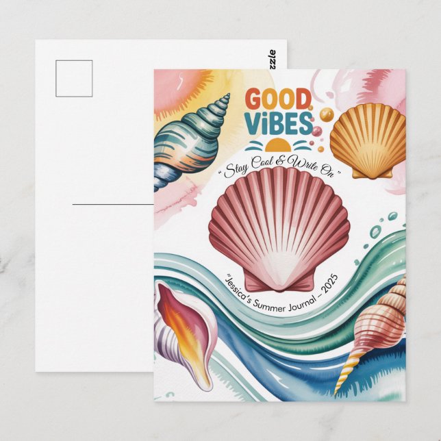 Postal Ilustracion Retro Beach de Summer Vibes (Anverso / Reverso)