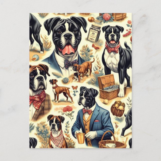 Postal Ilustracion retro boxer de perro (Anverso)