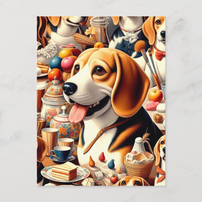Postal Ilustracion Retro Cute Beagle (Anverso)