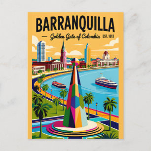 Postal Ilustración Retro de Barranquilla Colombia Vintage