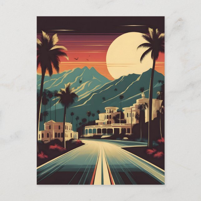 Postal Ilustracion retro de Hollywood (Anverso)