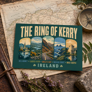 Postal Ilustración retro de los monumentos del Ring of Ke