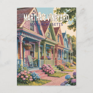 Postal Ilustración retro de Martha's Vineyard Massachuset