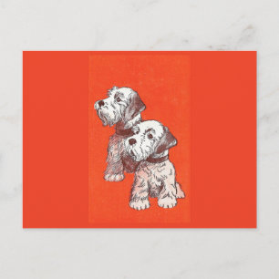 Postal Ilustración Retro de Perros Terrier Vintage Encant