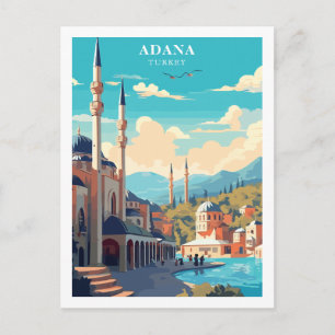 Postal Ilustración Retro de Viaje a Adana, Turquía