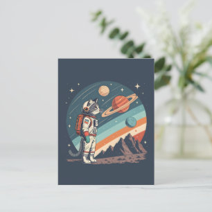 Postal Ilustración Retro del Astronauta Gato Cósmico Espa