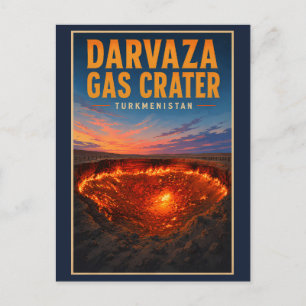 Postal Ilustración retro del cráter de gas de Darvaza Tur