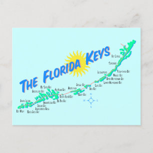 Postal Ilustracion retro del mapa de claves de Florida