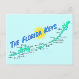 Postal Ilustracion retro del mapa de claves de Florida