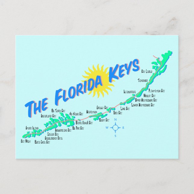 Postal Ilustracion retro del mapa de claves de Florida (Anverso)