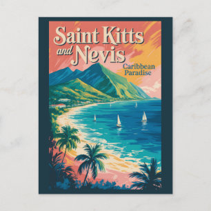 Postal Ilustración retro del paisaje de Saint Kitts y Nev