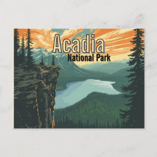Postal Ilustración Retro del Parque Nacional Acadia