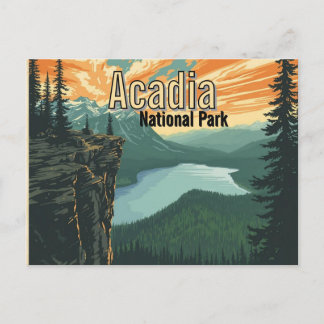 Postal Ilustración Retro del Parque Nacional Acadia