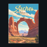 Postal Ilustración Retro del Parque Nacional Arches<br><div class="desc">Diseño de arte vectorial de Arches. El parque se encuentra al norte de Moab en el estado de Utah. Limítado por el río Colorado en el sureste,  es conocido como el sitio de más de 2.000 arcos naturales de arenisca.</div>