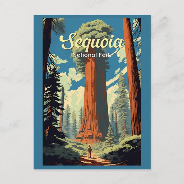 Postal Ilustración Retro del Parque Nacional Sequoia (Anverso)