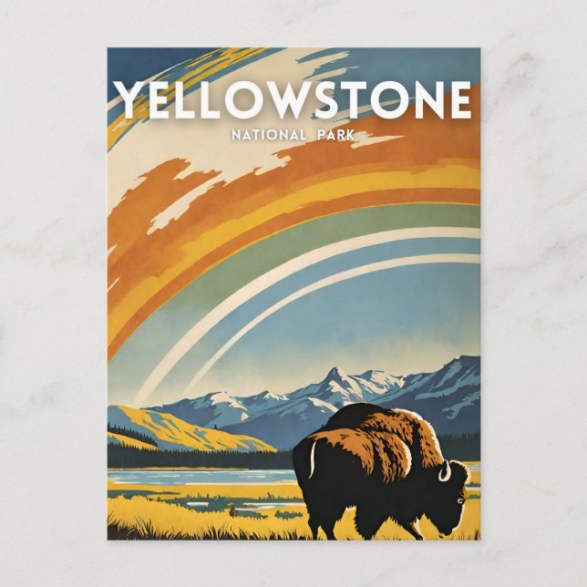 Postal Ilustracion retro del Parque Nacional Yellowstone (Anverso)