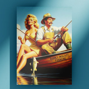 Postal Ilustracion retro FIshing